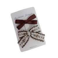 Alligator Hair Clip, Polyester and Cotton, with Iron, Bowknot, 2 pieces & for children, coffee color, 60mm 
