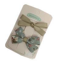 Alligator Hair Clip, Polyester and Cotton, with Iron, Bowknot, 2 pieces & for children, green, 60mm [