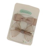 Alligator Hair Clip, Spun Silk, with Polyester and Cotton & Iron, Bowknot, 2 pieces & for children, light pink, 60mm 