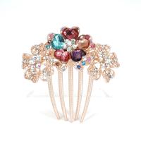 Decorative Hair Combs, Zinc Alloy, with Resin, Flower, plated, for woman & with rhinestone 