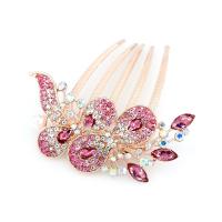 Decorative Hair Combs, Zinc Alloy, with Resin & Plastic Pearl, gold color plated, for woman & with rhinestone 