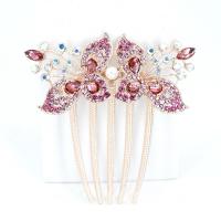 Decorative Hair Combs, Zinc Alloy, with Resin & Plastic Pearl, Flower, gold color plated, Korean style & for woman & with rhinestone 