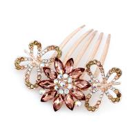 Decorative Hair Combs, Zinc Alloy, with Resin, Flower, gold color plated, Korean style & for woman & with rhinestone 