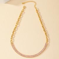 Zinc Alloy Cubic Zirconia Necklace, with 7cm extender chain, gold color plated, fashion jewelry & micro pave cubic zirconia & for woman, pink Approx 38 cm [