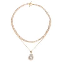 Freshwater Pearl Brass Necklace, with Freshwater Pearl, 18K gold plated, Natural & 2 pieces & fashion jewelry & for woman, two different colored 