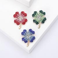 Rhinestone Zinc Alloy Brooch, with Rhinestone, Four Leaf Clover, gold color plated, fashion jewelry & for woman 