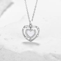 Cubic Zircon Micro Pave Sterling Silver Necklace, 925 Sterling Silver, with White Shell, with 1.97inch extender chain, Heart, fashion jewelry & micro pave cubic zirconia & for woman Approx 15.74 Inch 
