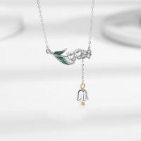Collier de bijoux en argent , Argent sterling 925, avec 1.97inch chaînes de rallonge, fleur, bijoux de mode & pavé de micro zircon & pour femme Environ 15.74 pouce, Vendu par PC