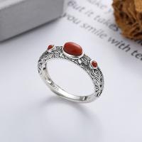 Sterling Silver Finger Ring, 925 Sterling Silver, with Yunnan Red Agate, Antique finish, fashion jewelry & for woman, 4.8mm 