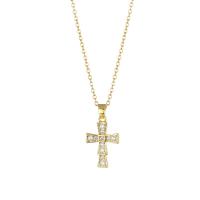 Cubic Zirconia Stainless Steel Necklace, 304 Stainless Steel, with 1.97inch extender chain, Cross, Vacuum Plating, fashion jewelry & micro pave cubic zirconia & for woman, golden Approx 15.75 Inch 