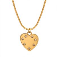 Collar de la joyería de titanio, Partículas de acero, con 1.97inch extender cadena, Corazón, Recubrimiento iónico al vacío, para mujer & con diamantes de imitación, dorado, 18x15mm, longitud:aproximado 17.72 Inch, Vendido por UD[
