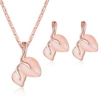Fashion Zinc Alloy Jewelry Sets, Stud Earring & necklace, with Cats Eye, rose gold color plated, 2 pieces & fashion jewelry & for woman, rose gold color, 20*13mm Approx 15.75 Inch 