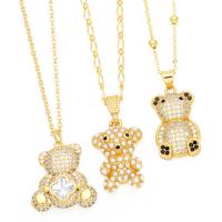 Cubic Zircon Micro Pave Brass Necklace, with Plastic Pearl, with 5cm extender chain, Bear, plated, fashion jewelry & micro pave cubic zirconia cm [