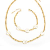 Brass Jewelry Set, bracelet & necklace, plated, fashion jewelry & enamel, golden 