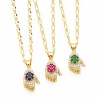 Cubic Zircon Micro Pave Brass Necklace, with 5cm extender chain, Hand, plated, fashion jewelry & micro pave cubic zirconia cm [