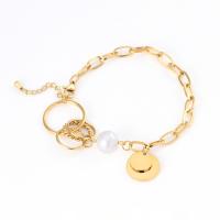 Stainless Steel Charm Bracelet, 304 Stainless Steel, with Plastic Pearl, plated, fashion jewelry & for woman 