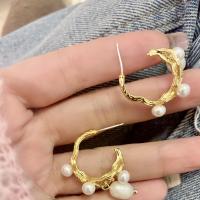 Plastic Pearl Zinc Alloy Earring, with Plastic Pearl, plated & for woman, gold 