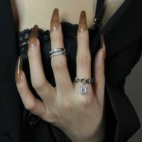 Горный хрусталь сплава цинка палец кольцо, цинковый сплав, Другое покрытие, инкрустированное микро стразы & Женский, серебряный, продается PC
