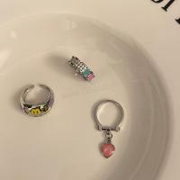 Emaille Zink Legierung Finger Ring, Zinklegierung, plattiert, verschiedene Stile für Wahl & Micro pave Strass & für Frau, Silberfarbe, verkauft von PC