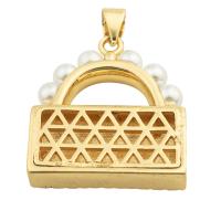 Brass Jewelry Pendants, with Plastic Pearl, Handbag, gold color plated, fashion jewelry & for woman, golden Approx 3mm 