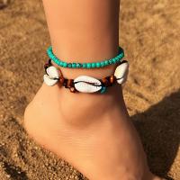 Fashion Jewelry Anklet, Wax Cord, with Gemstone & Shell & Wood, Round 