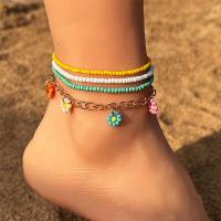 Fashion Jewelry Anklet, Zinc Alloy, with Glass Beads, plated, 4 pieces 