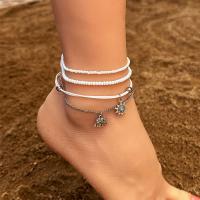 Fashion Jewelry Anklet, Zinc Alloy, with Glass Beads & Wax Cord, plated, three pieces 