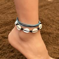 Fashion Jewelry Anklet, Wax Cord, with Shell, 2 pieces 