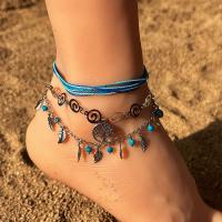 Fashion Jewelry Anklet, Zinc Alloy, with Glass Beads & Wax Cord, plated, three pieces 