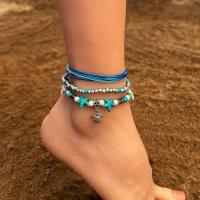 Fashion Jewelry Anklet, Zinc Alloy, with Glass Beads & Wax Cord & Gemstone & Shell, plated, three pieces 