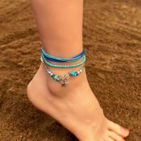 Fashion Jewelry Anklet, Zinc Alloy, with Glass Beads & Wax Cord & Gemstone, plated, three pieces 