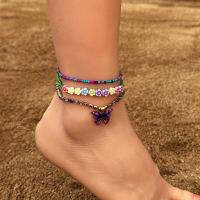 Fashion Jewelry Anklet, Zinc Alloy, with Glass Beads & Resin, plated, three pieces & with rhinestone 