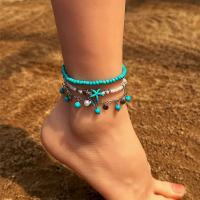 Fashion Jewelry Anklet, Zinc Alloy, with Glass Beads & Gemstone, plated, three pieces 