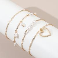 Zinc Alloy Anklet, with Plastic Pearl, plated, 4 pieces & fashion jewelry, gold [