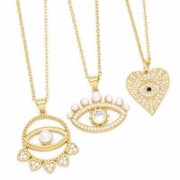 Evil Eye Jewelry Necklace, Brass, with Plastic Pearl, with 5cm extender chain, plated, fashion jewelry & micro pave cubic zirconia cm 