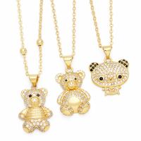 Cubic Zircon Micro Pave Brass Necklace, Bear, plated, fashion jewelry & micro pave cubic zirconia [