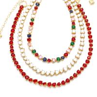 Messing Zirkonia Halskette, mit Verlängerungskettchen von 5cm, Herz, plattiert, Modeschmuck & Micro pave Zirkonia, keine, 7mm, Länge:34.5 cm, verkauft von PC