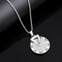 Rhinestone Zinc Alloy Necklace, with 304 Stainless Steel, Round, plated, fashion jewelry & with rhinestone, silver color cm 