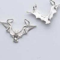Sterling Silver Animal Pendants, 925 Sterling Silver, Bat, plated, DIY & double-hole, silver color 