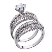 Anillo de dedo de aleación de Zinc, chapado, unisexo & diverso tamaño para la opción & micro arcilla de diamantes de imitación, color de platina, Vendido por UD