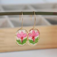Resin Zinc Alloy Earring, with Dried Flower & 304 Stainless Steel & Zinc Alloy & for woman, 3cmu00d72cmu00d70.3cm, Approx 