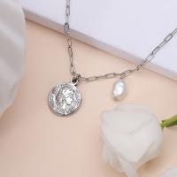Titanium Steel Jewelry Necklace, with Plastic Pearl, fashion jewelry & Unisex, 12.5mmuff0c47cm 