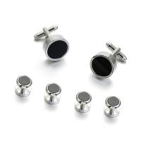 Brass Cufflinks, with Synthetic Agate, silver color plated, 6 pieces & for man 10mm 