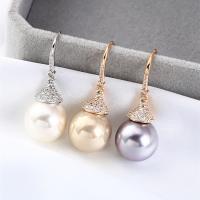 South Sea Shell Drop Earrings, Shell Pearl, with Brass, Round, plated, fashion jewelry & micro pave cubic zirconia & for woman [