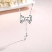 Cubic Zircon Micro Pave Sterling Silver Necklace, 925 Sterling Silver, with 1.97inch extender chain, Bowknot, fashion jewelry & micro pave cubic zirconia & for woman Approx 15.74 Inch 