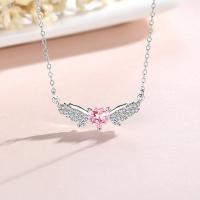 Cubic Zircon Micro Pave Sterling Silver Necklace, 925 Sterling Silver, with 1.97inch extender chain, Angel Wing, fashion jewelry & micro pave cubic zirconia & for woman Approx 15.74 Inch 