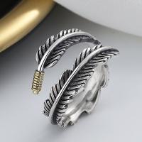 Sterling Silver Finger Ring, 925 Sterling Silver, Feather, Antique finish, fashion jewelry & for woman 