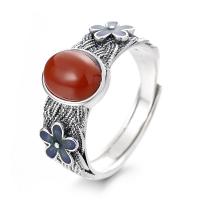Sterling Silver Finger Ring, 925 Sterling Silver, with Yunnan Red Agate, Antique finish, fashion jewelry & for woman & epoxy gel, 10mm 