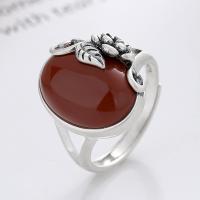 Sterling Silver Finger Ring, 925 Sterling Silver, with Yunnan Red Agate, Antique finish, fashion jewelry & for woman, 17mm 