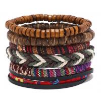 Wrap Bracelets, Wood, with Cloth & Coco & Wax Cord, handmade, 5 pieces & Bohemian style & Unisex & adjustable, mixed colors Approx 18-23 cm 